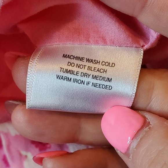 Y2K Womens Pink Floral Sleeveless Dress Knee Length Cotton Bubblegum Surplice LG - Picture 6 of 7